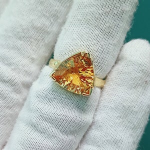 Citrine Fancy Concave Cutting Trillion Ring, 925 Sterling Silver Ring, Natural Citrine Ring, November Birthstone Ring, Trillion citrine Ring