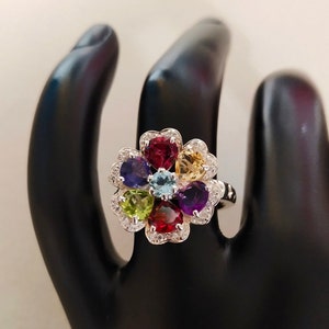 Multi Natural Stone Flower Ring, 925 Sterling Silver, Cluster Silver Ring, Multi natural Stone Ring, Multi Gemstone Ring, wedding ring