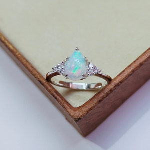 Natural Ethiopian Opal Ring, Pear Ethiopian Opal Ring, 925 sterling silver ring, Pear Ethiopian Opal Cabochon Ring, Opal Engagement Ring