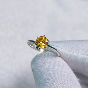 Yellow Diamond Ring, Round Yellow Diamond Ring, 925 sterling silver ring, Yellow diamond silver ring, diamond wedding ring lab grown diamond