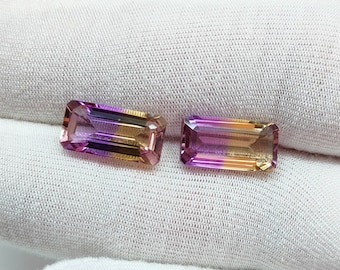 Coppia di pietre di ametrina naturale, ametrine taglio ottagonale da 14 x 7 mm, coppia di ametrine ottagonali, pietre di ametrina bicolore, pietre per la creazione di gioielli