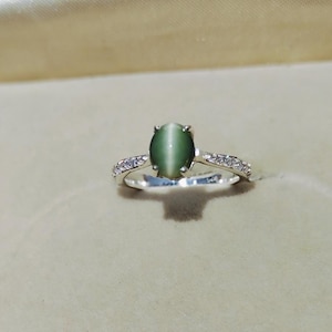 Natürliche Katzen Augen Ring, 925 Sterling Silber Ring, Chrysoberyll Katzen Auge Ring, Grün Katzen Auge Ring Katzenauge Silberring, astrologische Ring