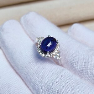 Natural iolite halo ring, oval iolite ring, iolite cabochon ring, 925 sterling silver ring, oval iolite cabochon ring, hand made ring