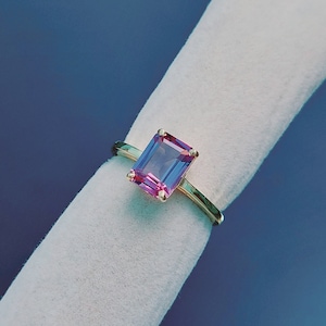 Alexandrite Ring, Lab Created Alexandrite Ring, 925 Sterling Silver Ring, Color Change Stone Ring, octagon Alexandrite Ring, ring for gift