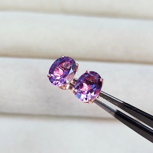 rose de france amethyst stud earrings, 925 sterling silver earrings, rose de france earrings, pink amethyst stud earrings, oval amethyst