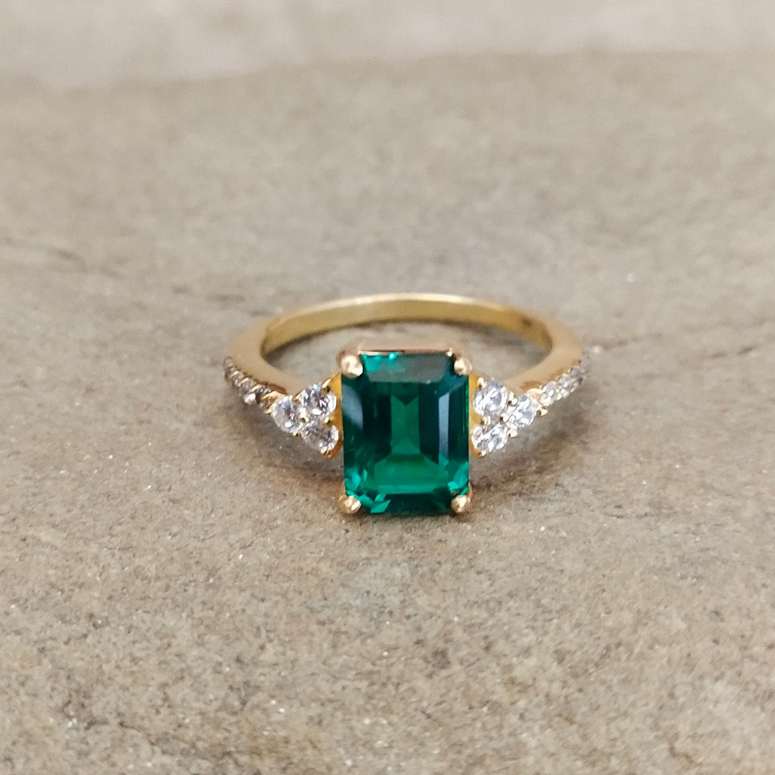 Lab Created Emerald Ring Octagon Cut Lab Emerald Ring 925 Etsy