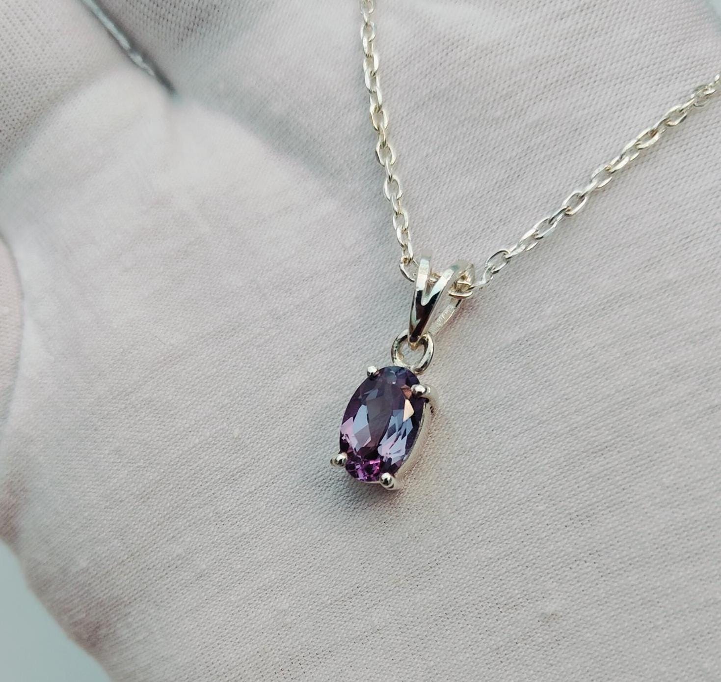 アレキサンドライトネックレス、925スターリングシルバーネックレス