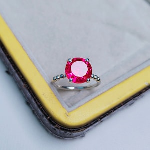 Lab created ruby ring July birthstone round cut prong setting ring 925 sterling silver solitaire engagement ring for women