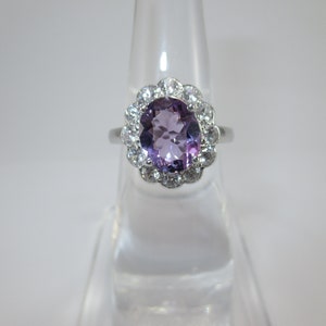 Rose De France Amethyst Ring 925 Sterling Silver Ring, Amethyst Halo Ring, Oval cut Amethyst Ring, Pink Amethyst Ring, ring for gift