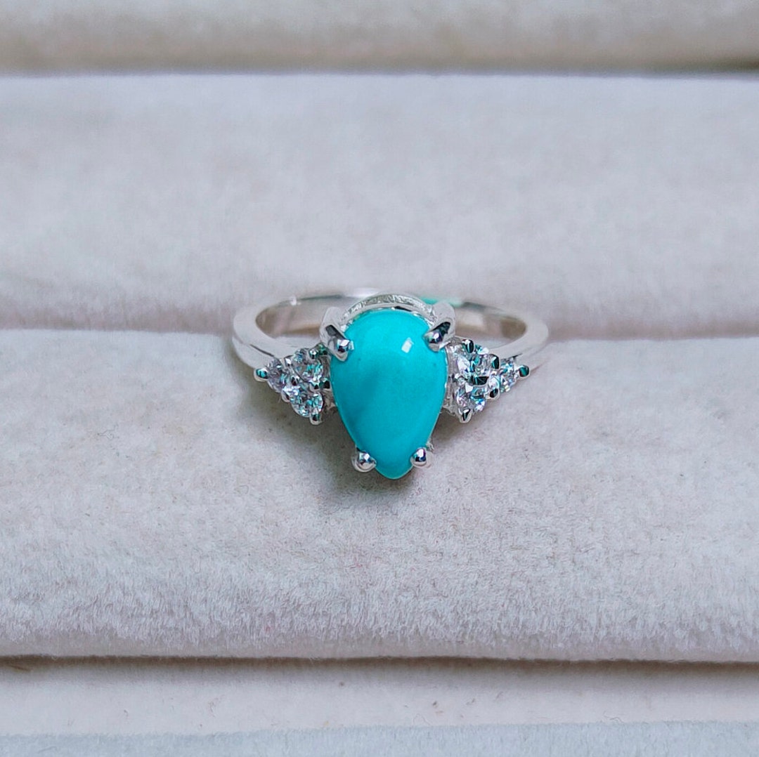 Natural Sleeping Beauty Turquoise Ring, 925 Sterling Silver Ring, Pear ...