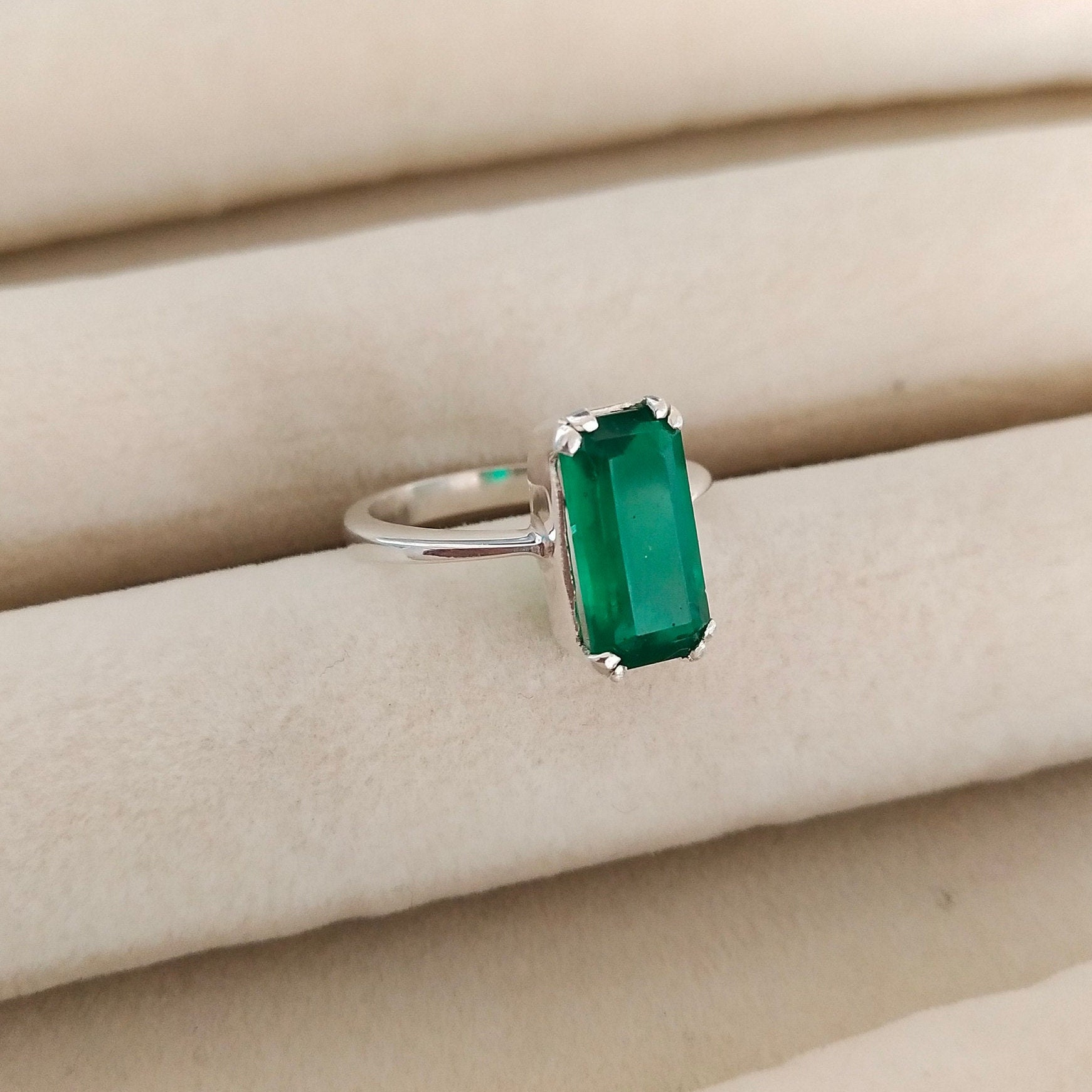 Lab Created Emerald Ring Octagon Cut Lab Emerald Ring 925 Etsy UK