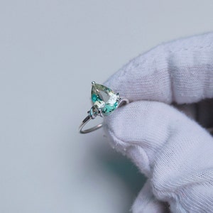 Natural Green Amethyst Ring, 925 Sterling Silver Ring, Pear Cut Green Amethyst Ring, Hand Made Ring, Ring for Gift, Twisted Wire Band Ring