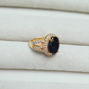 Anello con spinello nero taglio ovale, anello di fidanzamento per matrimonio, anello in argento sterling, anello nero con alone di spinello nero, anello con spinello nero naturale