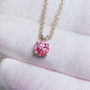 Pink Diamond Pendant, Round cut Pink diamond pendant, 925 sterling silver necklace, Pink diamond necklace lab grown Pink diamond pendant