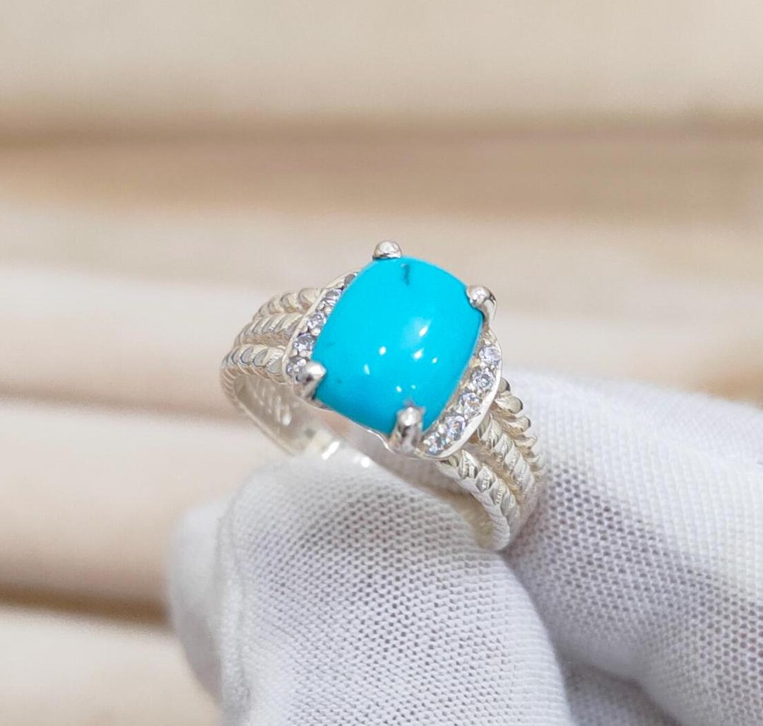 Natural Sleeping Beauty Turquoise Ring 925 Sterling Silver Ring Cushion ...