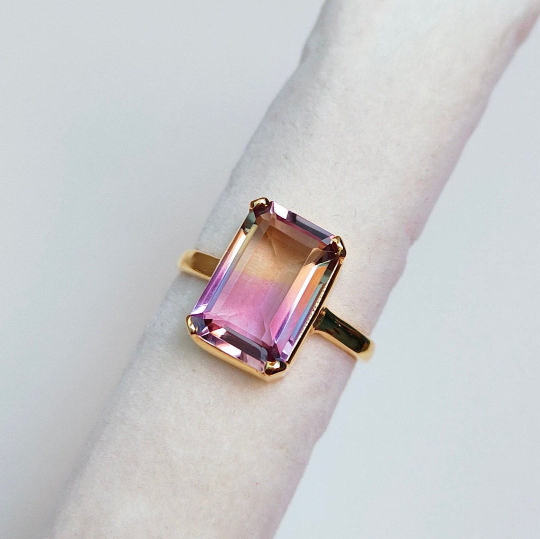 天然アメトリンリング、925スターリングシルバーリング、八角形カット