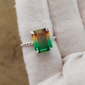Watermelon Tourmaline Ring, 925 Sterling Silver Ring Tourmaline Doublet Quartz Silver Ring Octagon Watermelon Tourmaline Bi Color Stone Ring
