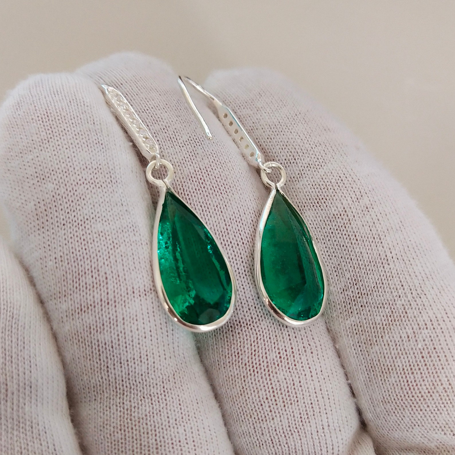 Lab Created Emerald Earrings 925 Sterling Silver Earrings Etsy