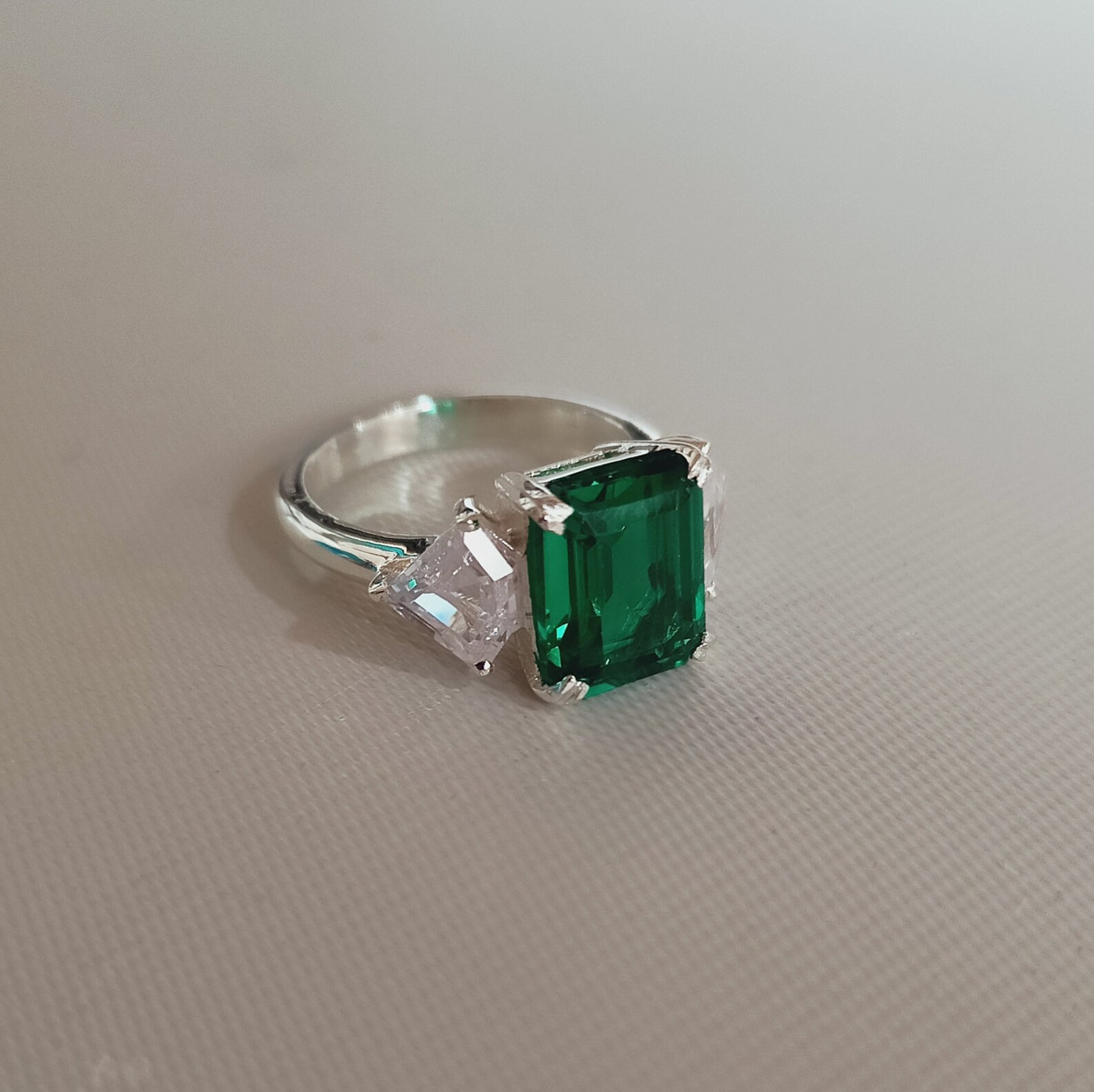 Lab Created Emerald Ring Diamond Shape White Zircon Ring 925 Etsy UK