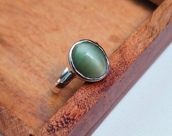 Natürlicher Katzenauge-Ring, 925 Sterlingsilberring, Chrysoberyll-Katzenaugenring, grünes Katzenauge-Ring Hautkontakt-Katzenaugenring, astrologischer Ring