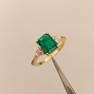 Lab Created Emerald Ring Octagon Cut Lab Emerald Ring 925 - Etsy