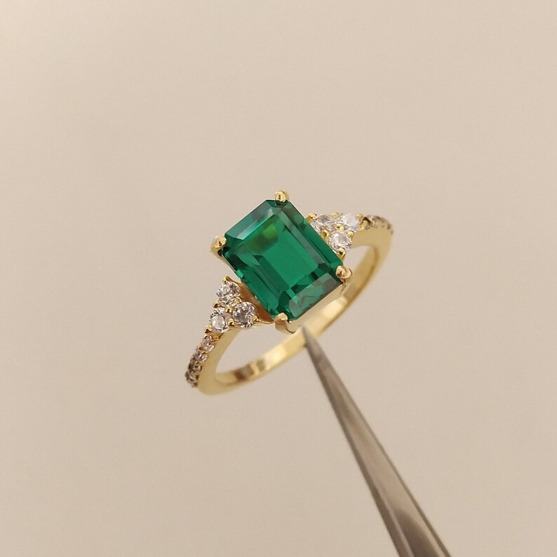 Lab Created Emerald Ring Octagon Cut Lab Emerald Ring 925 | Etsy
