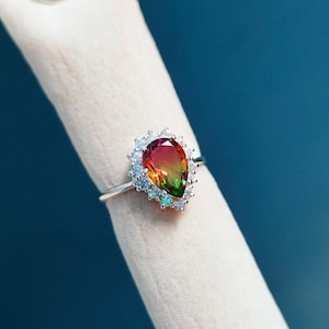 Watermelon Tourmaline Ring, 925 Sterling Silver Ring, Tourmaline Doublet Quartz Silver Ring, Pear Watermelon Tourmaline, Bio color stone