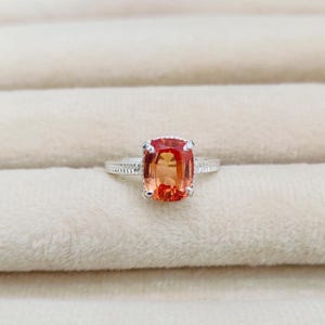 padparadscha sapphire Ring, 925 sterling silver ring, Cushion cut padparadscha sapphire ring, padparadscha  wedding ring, ring for gift
