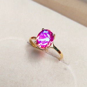 Regenbogen Wassermelone Turmalin Ring, 925 Sterling Silber Ring, Wassermelone Turmalin Doublette Quarz Ring Feuer Wassermelone Turmalin Oval Ring