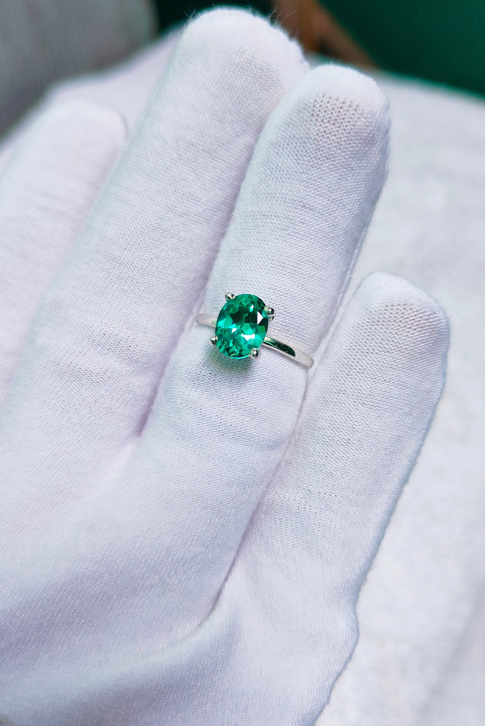 Green Diamond Ring, Oval Green Diamond Ring, 925 Sterling Silver Ring ...
