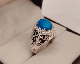 Natural Arizona Turquoise Ring 925 sterling silver ring Oval Arizona turquoise halo ring Arizona sleeping beauty turquoise ring