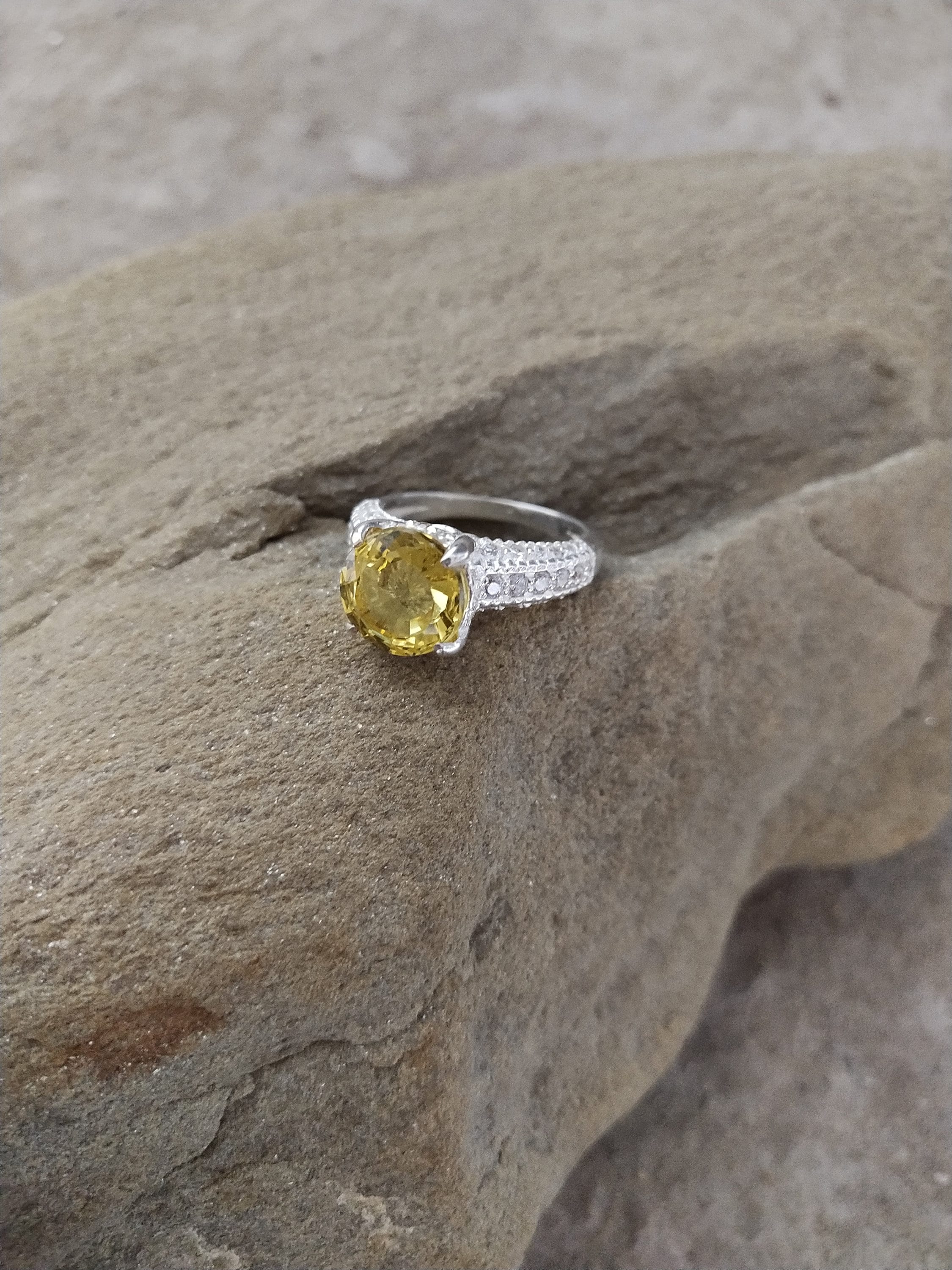 Yellow Sapphire Ring 925 Sterling Silver Ring Lab Created Etsy UK