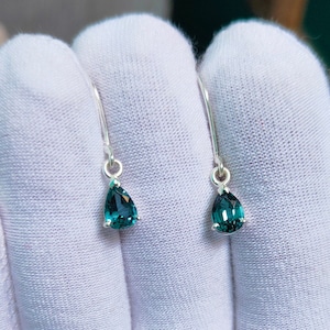 Teal Sapphire Earrings, Pear Cut Teal Sapphire Earrings, 925 Sterling Silver Earrings, Teal Sapphire wedding earring lab grown teal sapphire