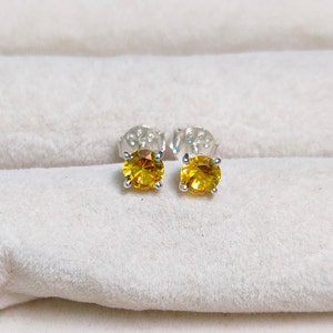 Yellow Diamond Stud Earrings, 925 Sterling Silver earrings, round cut diamond stud earrings round Yellow diamond stud lab grown diamond stud