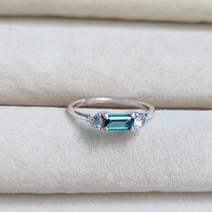 Groene saffierring achthoekig geslepen groene saffierring Sterlingzilveren ring trouwring groenblauw saffierring in het laboratorium gekweekte saffierring,