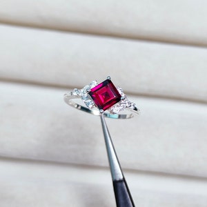 rhodolite garnet ring square cut rhodolite garnet ring sterling silver ring square cut garnet silver ring wedding ring ring for gift