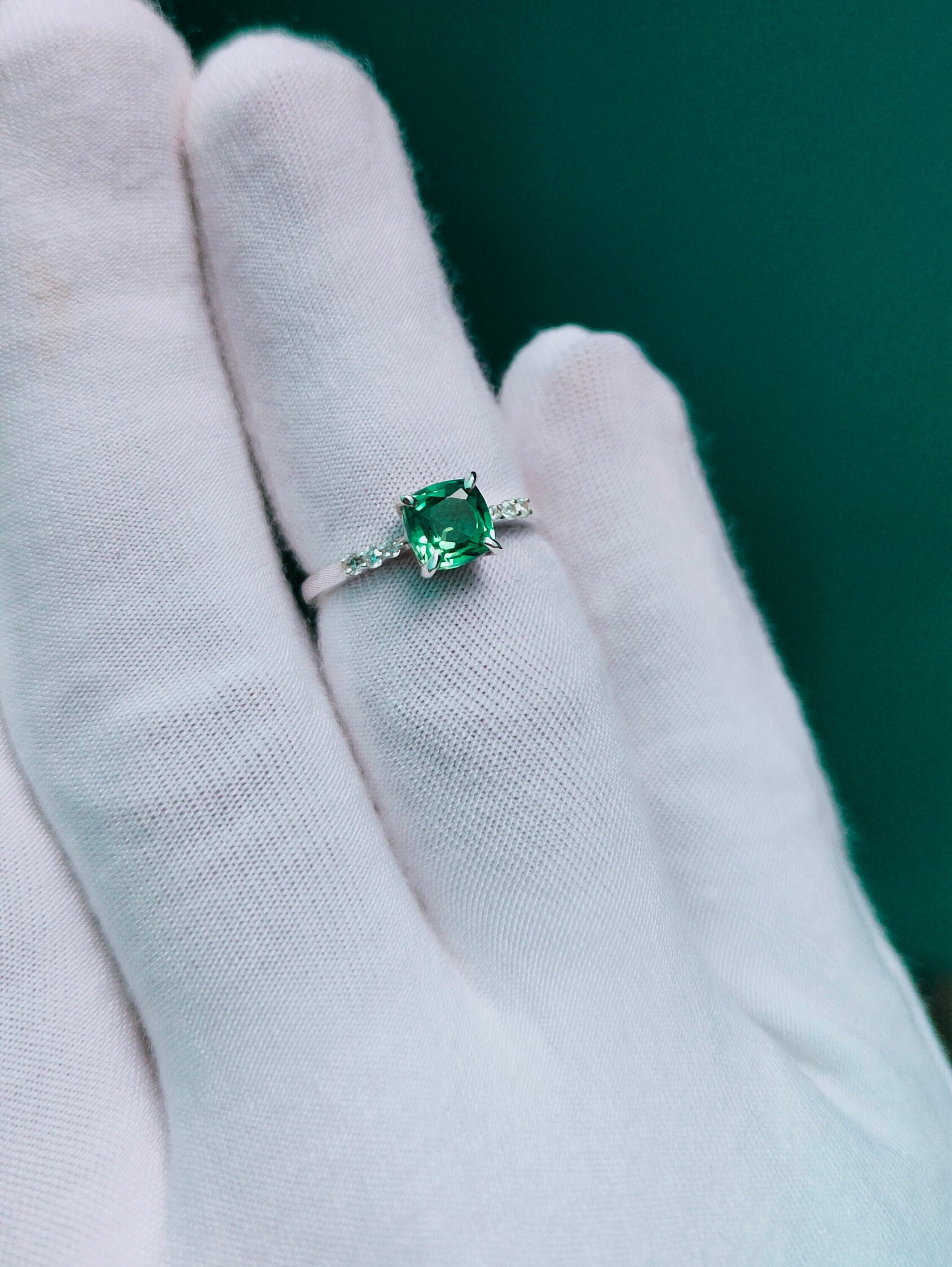 Green Sapphire Ring Cushion Cut Green Sapphire Ring Sterling Etsy UK