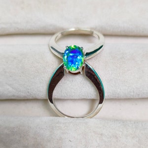 Pfauenquarz & Regenbogen Wassermelone Turmalin Ring, 925 Sterling Silber Ring, Pfauenquarz Ring Turmalin Doublette Quarz Zwei in einem Ring