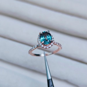 Blaugrün Saphir Halo Ring, blaugrün Saphir Ring, 925 Sterling Silber Ring, blaugrün Saphir Ring, blaugrün Saphir Ring