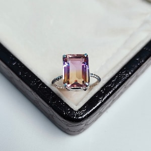 Natural Ametrine Ring, 925 sterling Silver Ring, octagon cut ametrine ring, ametrine silver ring Hand Made Ring, Wedding Ring, Ring for Gift