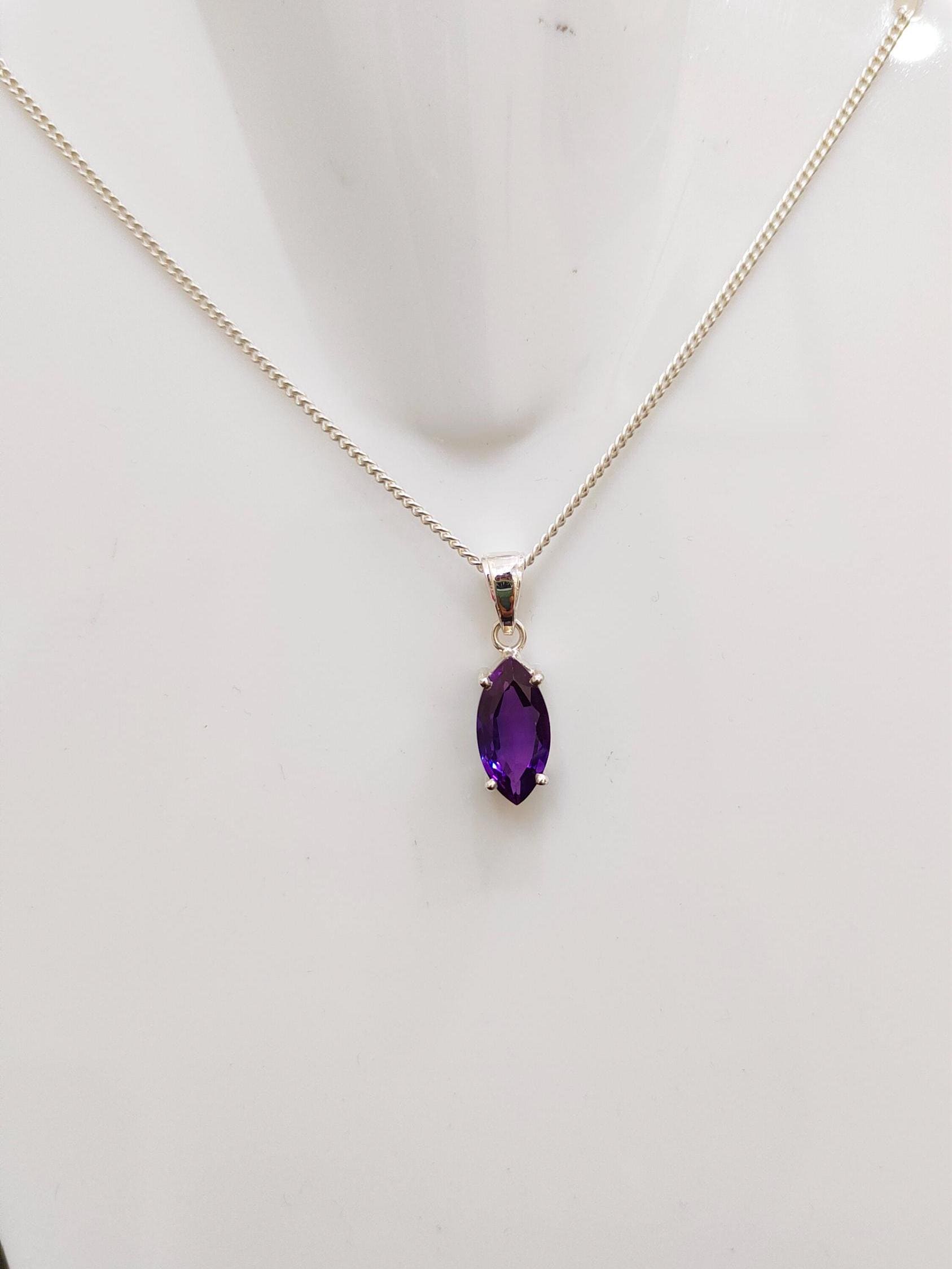 Purple Sapphire Necklace, 925 Sterling Silver Necklace, Purple