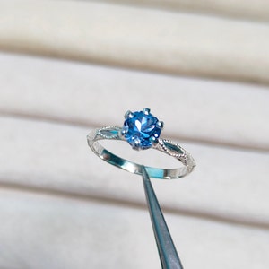 Blue Diamond Ring, Round Blue Diamond Ring, 925 sterling silver ring, Blue diamond silver ring, diamond wedding ring lab grown diamond