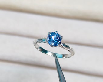 Blue Diamond Ring, Round Blue Diamond Ring, 925 sterling silver ring, Blue diamond silver ring, diamond wedding ring lab grown diamond