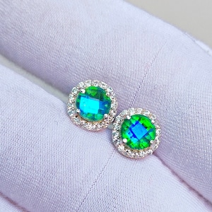 Orecchini di aloni di quarzo pavone, orecchini rotondi di quarzo pavone, anello in argento sterling 925, orecchini in pietra di pavone, orecchini da regalo