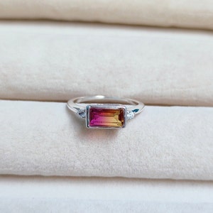 Ametrine Doublet Quartz Ring, 925 sterling Silver Ring, Baguette Ametrine Ring, Ametrine Silver Ring, Bi color stone ring, Ring for Gift