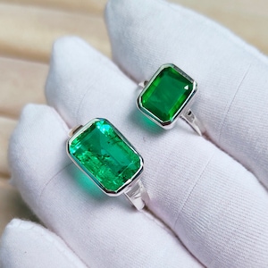 Emerald Couple Rings, Natural touch emerald ring, Octagon cut emerald rings 925 sterling silver rings lab grown Emerald Ring Hand Made Rings