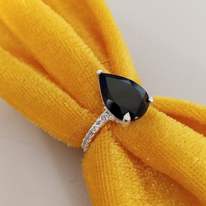Black Onyx Ring, 925 Sterling Silver Ring, Pear Cut Black Onyx Ring, American Diamond Ring, Black Onyx Silver Ring, Bridesmaid Onyx Ring