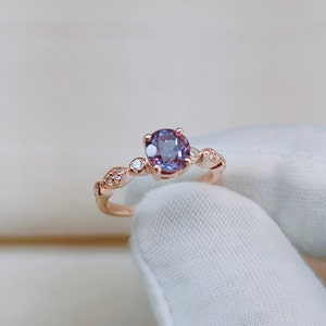 Lab Created Alexandrite Ring, 925 Sterling Silver Ring, Alexandrite Ring, Color Change Stone Ring, Round Cut Alexandrite Ring, Ring for Gift