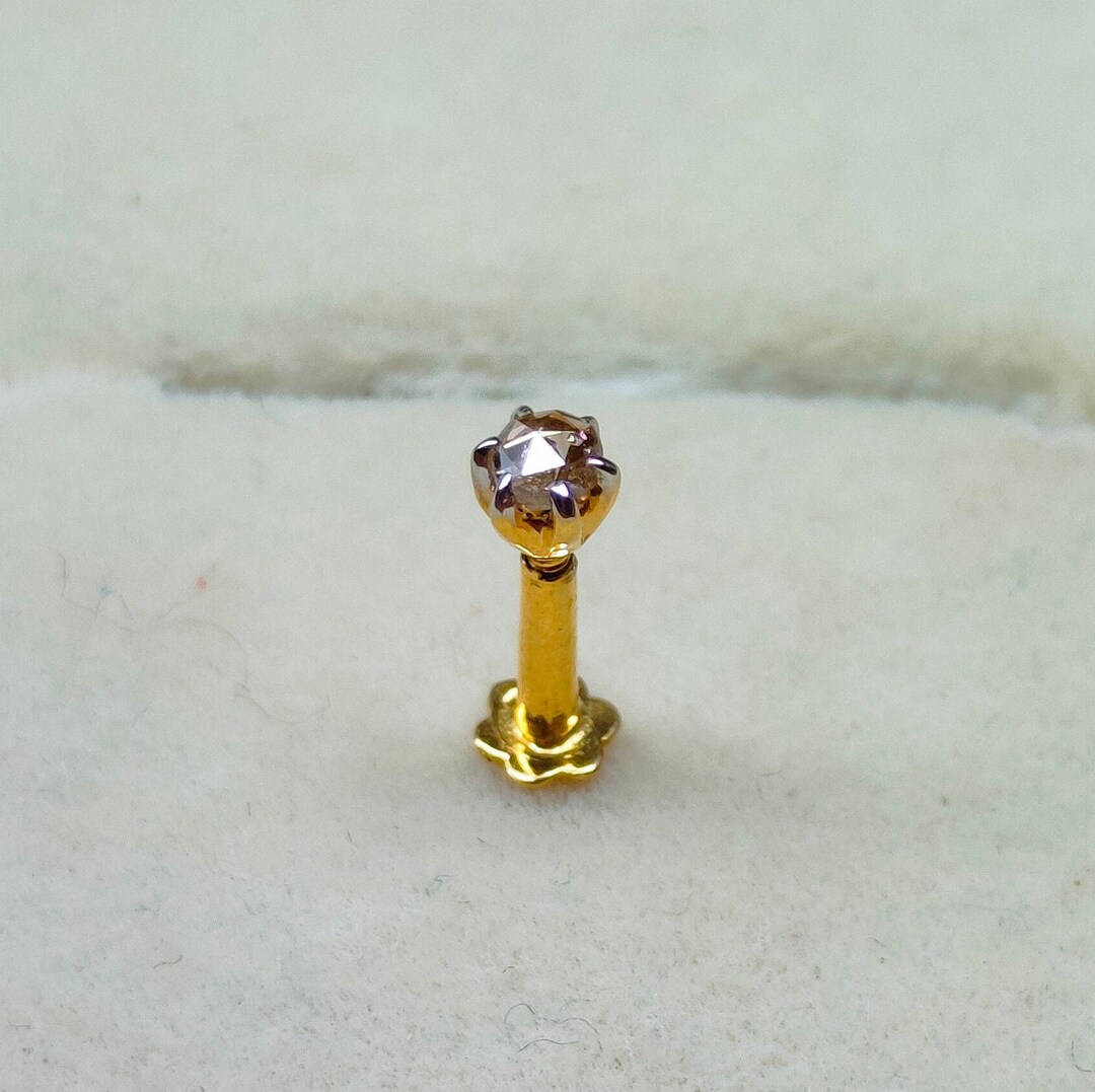 Natural Brown Diamond Nose Stud, Diamond Nose Pin 18k Gold Nose Stud Rose Cut Brown Diamond Nose