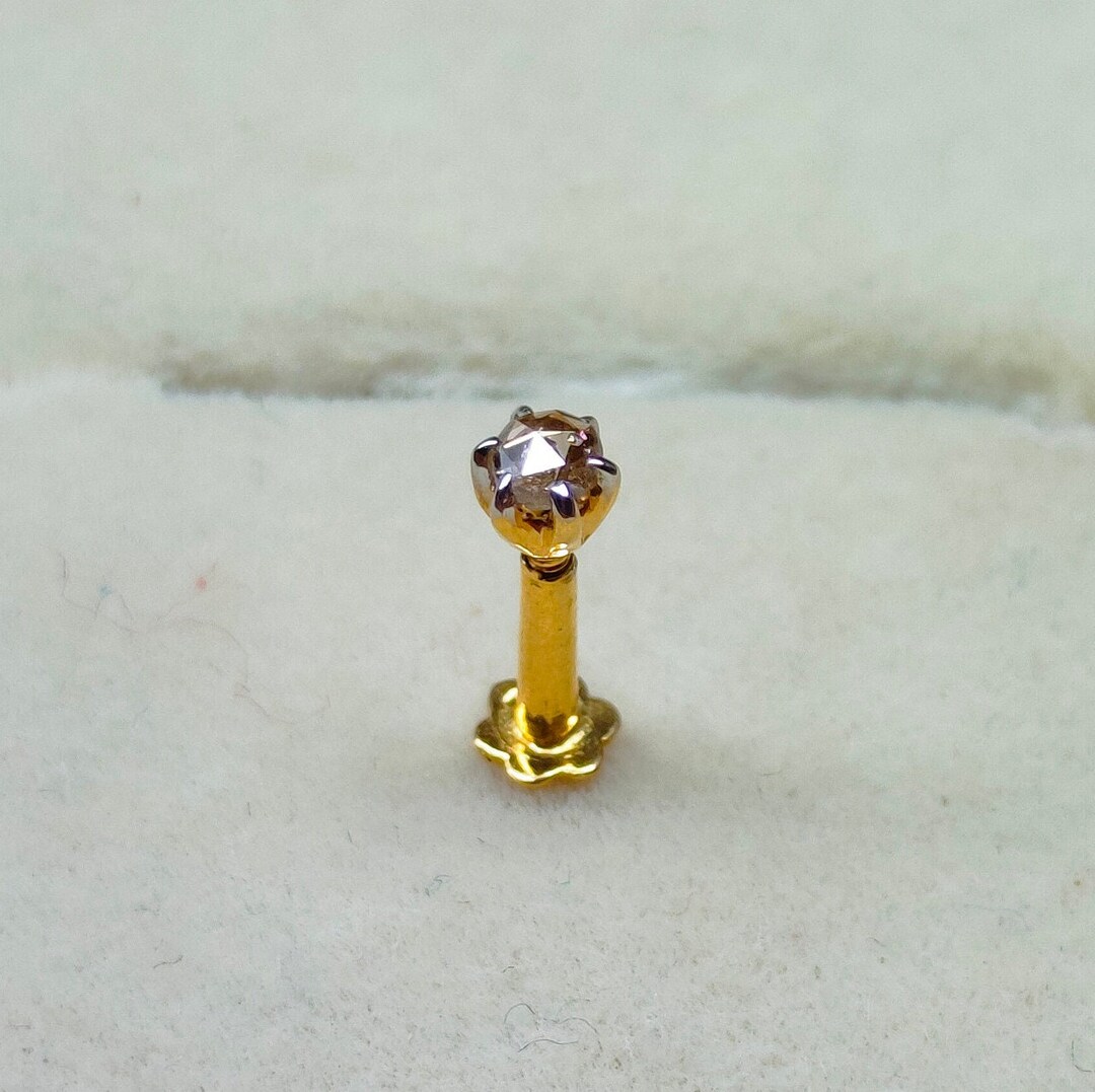 Natural Brown Diamond Nose Stud, Diamond Nose Pin 18k Gold Nose Stud ...